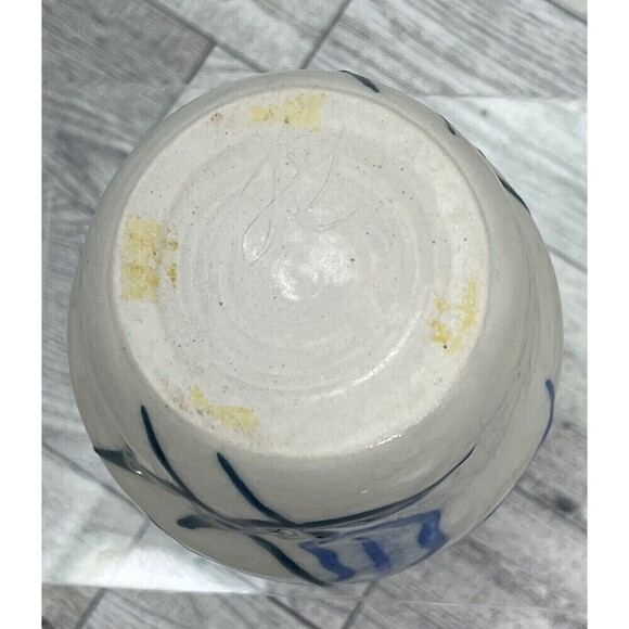 Studio Art Pottery Floral Design Bud Vase Blue Boho 4” Tall Signed JG - Picture 8 of 12